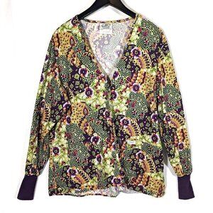Vintage Crest Cottons Snap Button Shirt Jacket Shacket Bohemian Floral Sz Medium